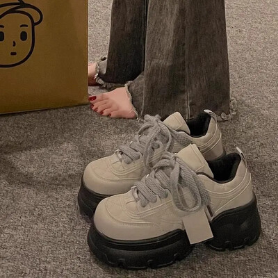 SHANPA Heighten Platform Cipők Női Divatos PU bőr Női Cipők Alkalmi Sokoldalú Dizájn Csipke Platform Cipők