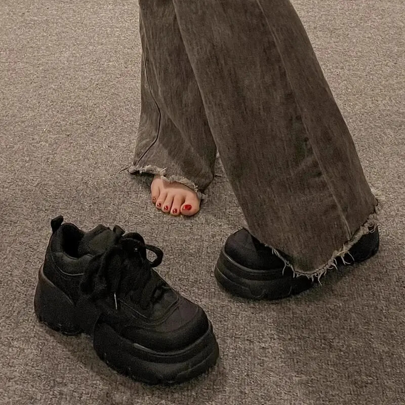 SHANPA Heighten Platform Cipők Női Divatos PU bőr Női Cipők Alkalmi Sokoldalú Dizájn Csipke Platform Cipők