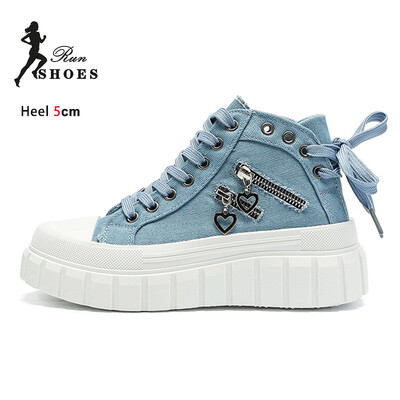 Πλούσιο γυναικείο ψηλό καμβά παπούτσια Άνετα Flatform Μόδα με κορδόνια Γυναικεία Αθλητικά Παπούτσια Αυξανόμενου ύψους Φθινοπωρινά casual παπούτσια