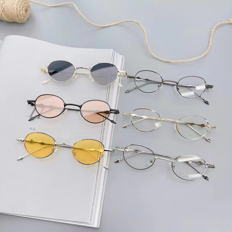 Nauji metaliniai ovalūs mažo rėmelio akiniai Anti Blue Light Kompiuterio akiniai Madingi Retro Vyrai Moteriški Paprasti stilingi akinių rėmeliai