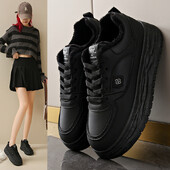 Fekete tornacipők Női edzőcipők platformon Női cipők Futó vastag talpú Roses Alkalmi téli valódi bőr női cipő