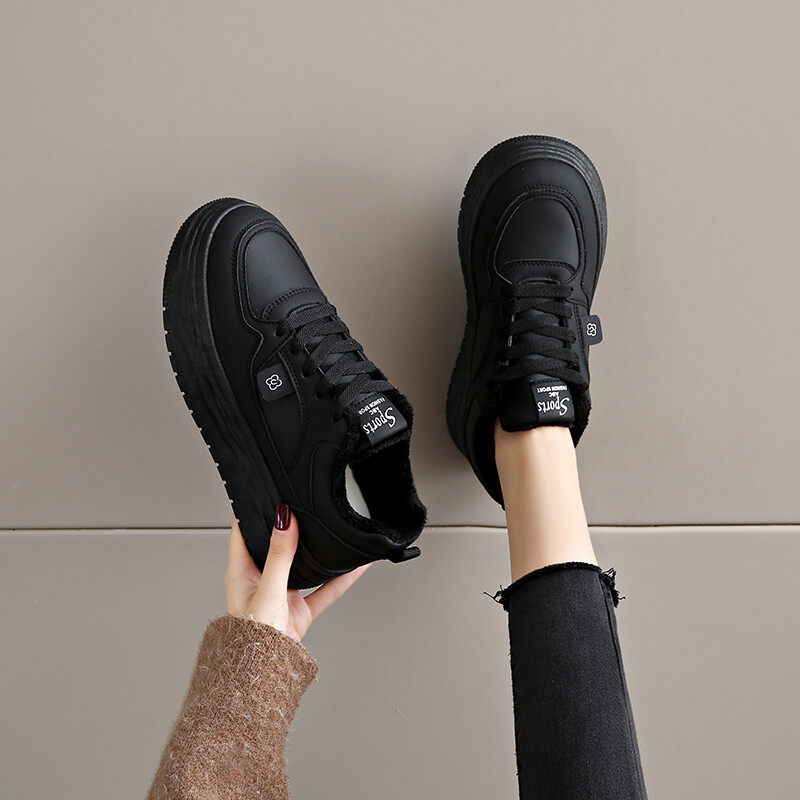 Fekete tornacipők Női edzőcipők platformon Női cipők Futó vastag talpú Roses Alkalmi téli valódi bőr női cipő