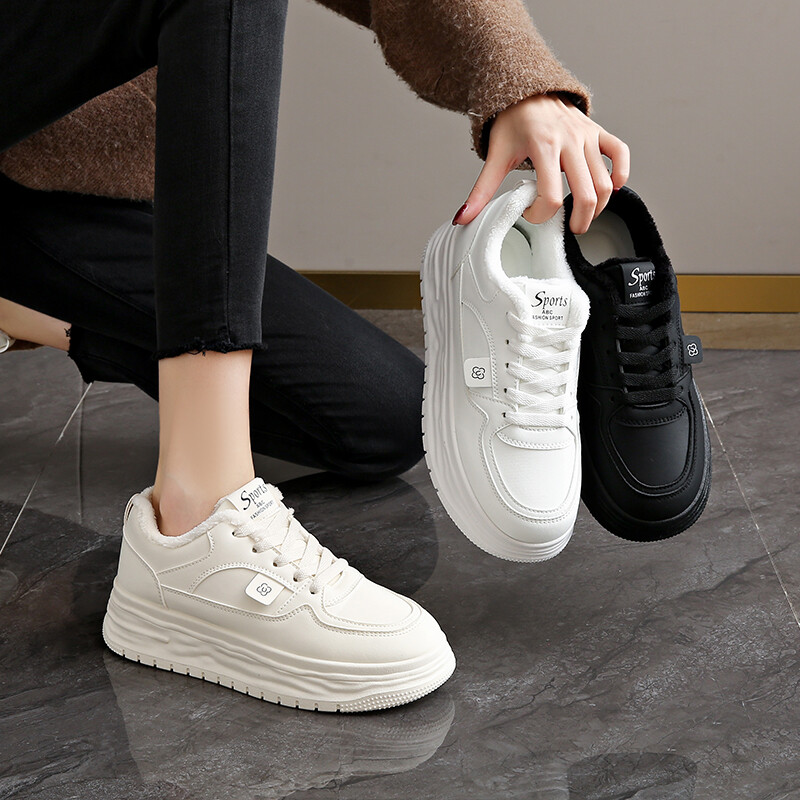 Fekete tornacipők Női edzőcipők platformon Női cipők Futó vastag talpú Roses Alkalmi téli valódi bőr női cipő