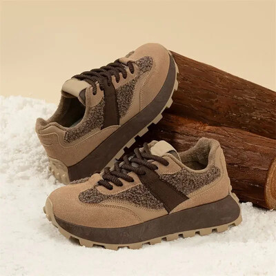 Népszerű vaskos női alkalmi tornacipők 2025-ből, új téli polár bélésű magas felső sportcipők, vastag talpú, meleg rövid hócsizmák