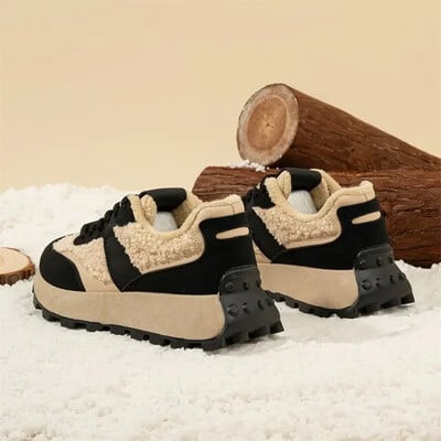 Népszerű vaskos női alkalmi tornacipők 2025-ből, új téli polár bélésű magas felső sportcipők, vastag talpú, meleg rövid hócsizmák