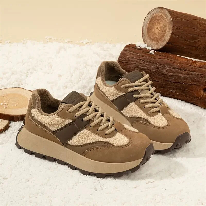 Népszerű vaskos női alkalmi tornacipők 2025-ből, új téli polár bélésű magas felső sportcipők, vastag talpú, meleg rövid hócsizmák