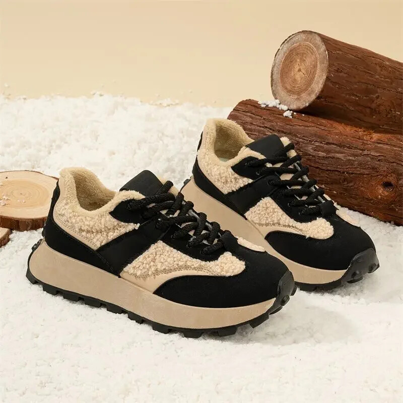 Népszerű vaskos női alkalmi tornacipők 2025-ből, új téli polár bélésű magas felső sportcipők, vastag talpú, meleg rövid hócsizmák
