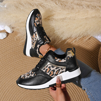 Λεοπάρ γυναικεία παπούτσια με χοντρή σόλα 2024 Φθινόπωρο Νέα περιστασιακά παπούτσια για όλα τα άνετα παπούτσια Ευρώπης και Ηνωμένων Πολιτειών