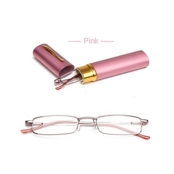 Мини очила за четене Eso Vision Woman And Man Tube Extra Small Metal Reader Eyegalsses Black Pink with Pen Case Women\'s