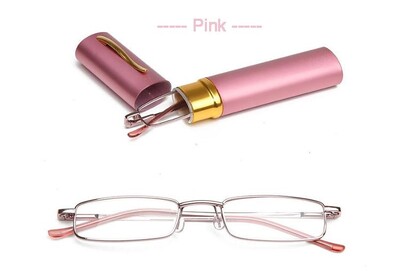 Mini ochelari de lectură Eso Vision Tub pentru femei și bărbați Cititor de metal extra mic Ochelari pentru ochi Negru Roz cu Husă pentru stilou Femei Bărbați