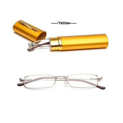 Mini ochelari de lectură Eso Vision Tub pentru femei și bărbați Cititor de metal extra mic Ochelari pentru ochi Negru Roz cu Husă pentru stilou Femei Bărbați