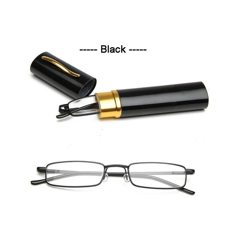 Mini ochelari de lectură Eso Vision Tub pentru femei și bărbați Cititor de metal extra mic Ochelari pentru ochi Negru Roz cu Husă pentru stilou Femei Bărbați