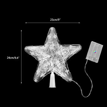 1 бр. Връх на коледната елха Прозрачна петлъчева звезда LED светлини Весела Коледа Празнични декорации за домашни консумативи
