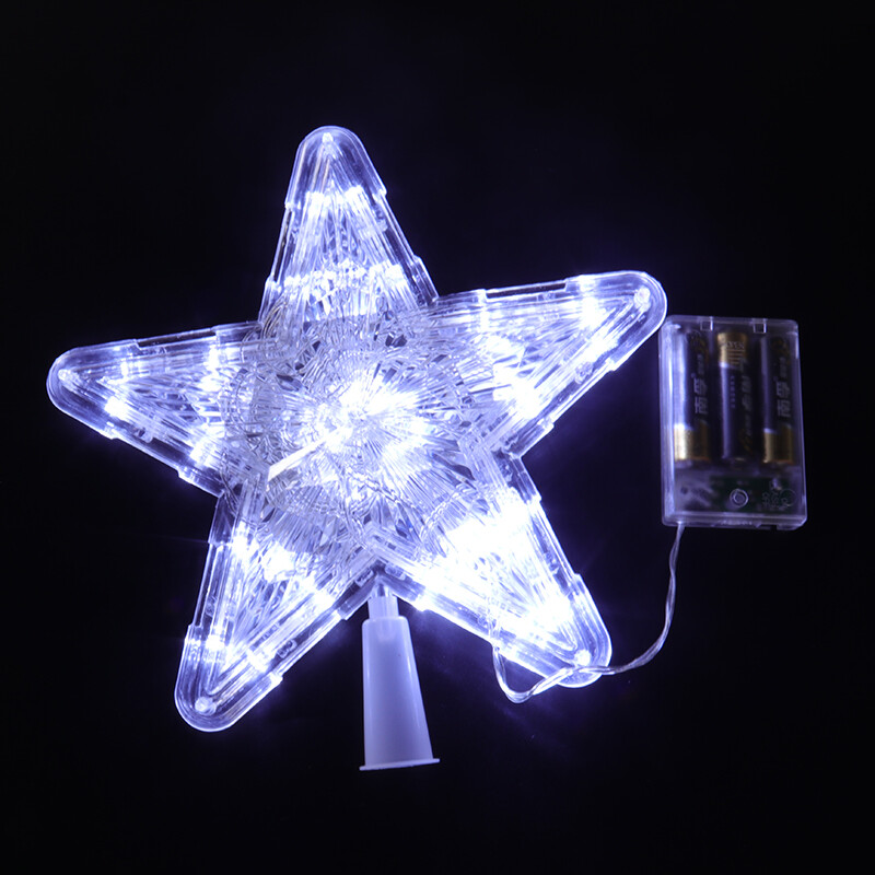 1 vnt Kalėdų eglutės viršaus permatomos penkiakampės žvaigždės LED lemputės Linksmų Kalėdų atostogų papuošalai namų reikmenims