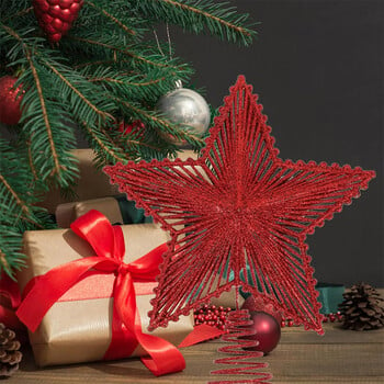 Χριστουγεννιάτικο δέντρο 25 εκ. Κόκκινο Glitter Topper Iron Star Χριστουγεννιάτικη διακόσμηση για Χριστουγεννιάτικα στολίδια στο σπίτι Navidad Πρωτοχρονιά 2025 Natal Noel