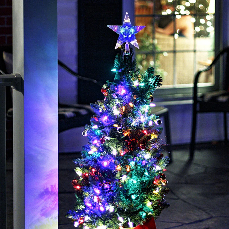 Švytinti kalėdinė 15 cm eglutė Kalėdų eglutė, permatoma penkiakampė žvaigždės puošmena su LED lempute namų dekoravimui