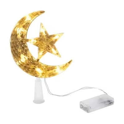 LED-es Holdcsillag karácsonyfa tetejű Dekoratív Holdcsillag lámpa karácsonyfa tetejére karácsonyi dekoráció Navidad 2024