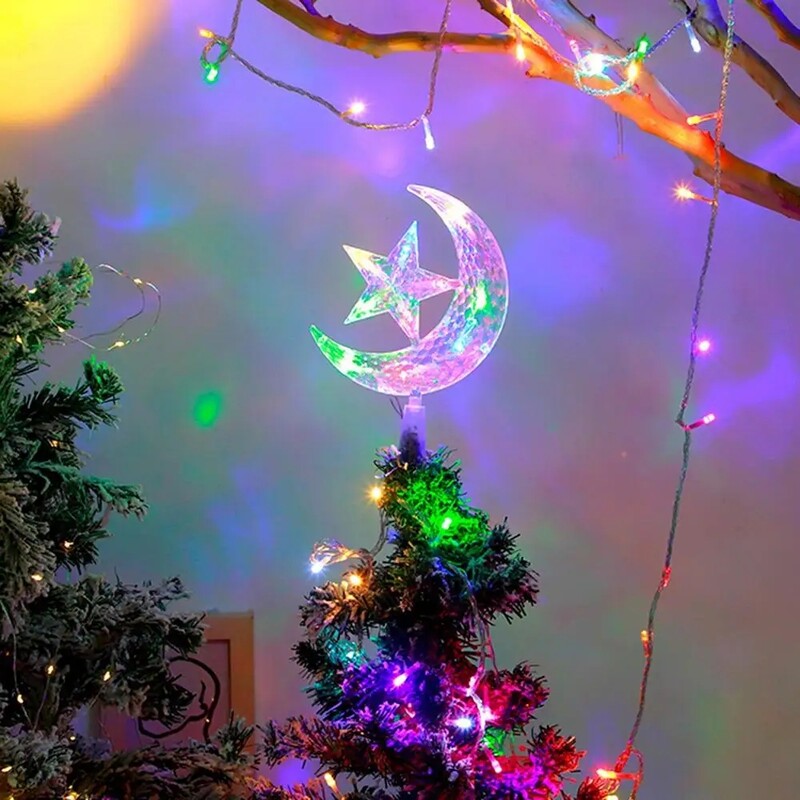 LED-es Holdcsillag karácsonyfa tetejű Dekoratív Holdcsillag lámpa karácsonyfa tetejére karácsonyi dekoráció Navidad 2024