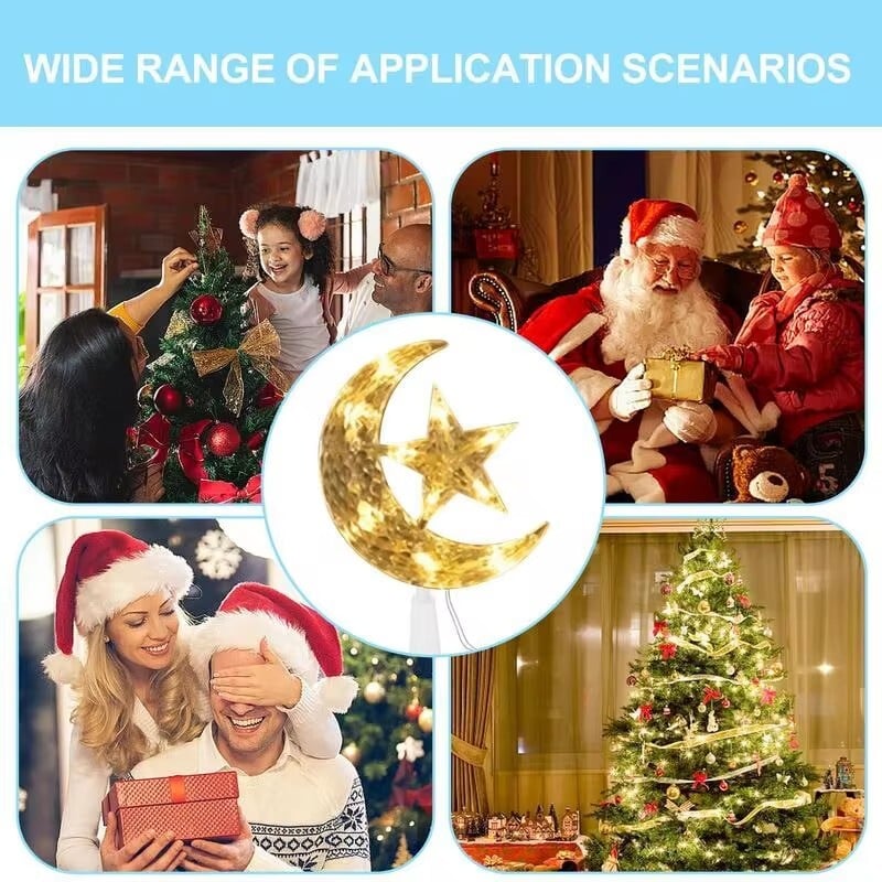LED-es Holdcsillag karácsonyfa tetejű Dekoratív Holdcsillag lámpa karácsonyfa tetejére karácsonyi dekoráció Navidad 2024