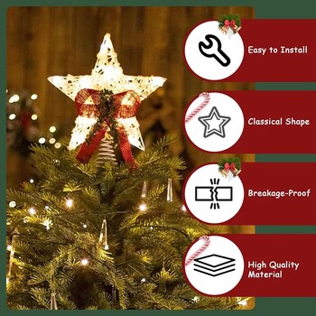 Χριστουγεννιάτικο Δέντρο LED Star Tree Topper Διακόσμηση δέντρου που λειτουργεί με μπαταρία Κρεμαστό Χριστουγεννιάτικο Στολίδι Topper Christmas Star