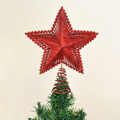 Roșu, aur, argintiu, cu sclipici pentru brad de Crăciun, stea de fier, decorațiuni de Crăciun pentru acasă, ornament pentru brad de Crăciun, Anul Nou 2025