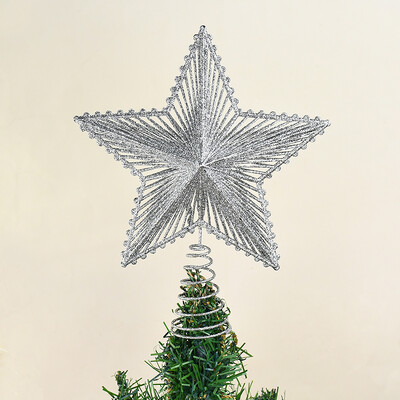 Roșu, aur, argintiu, cu sclipici pentru brad de Crăciun, stea de fier, decorațiuni de Crăciun pentru acasă, ornament pentru brad de Crăciun, Anul Nou 2025