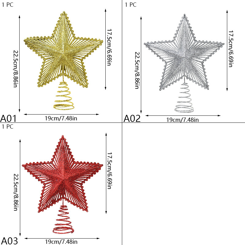 Roșu, aur, argintiu, cu sclipici pentru brad de Crăciun, stea de fier, decorațiuni de Crăciun pentru acasă, ornament pentru brad de Crăciun, Anul Nou 2025