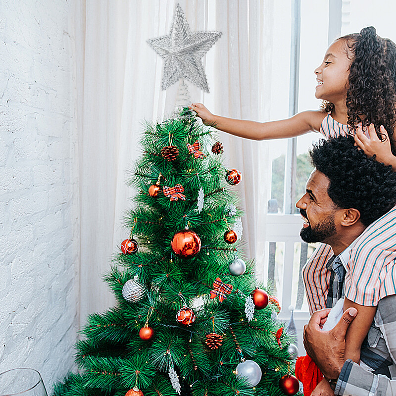 Roșu, aur, argintiu, cu sclipici pentru brad de Crăciun, stea de fier, decorațiuni de Crăciun pentru acasă, ornament pentru brad de Crăciun, Anul Nou 2025