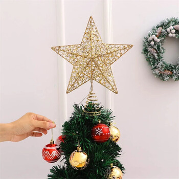 Χριστουγεννιάτικο δέντρο 15cm Gold Glitter Topper Star Χριστουγεννιάτικα στολίδια για δέντρο Xmas Tree Top Navidad Στολίδια Πρωτοχρονιάτικη διακόσμηση