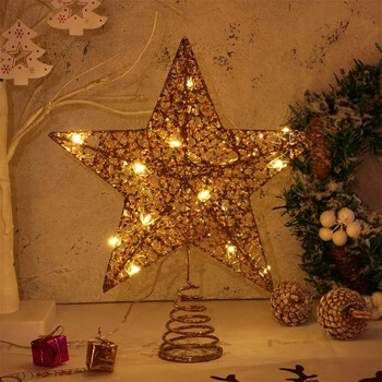 Χριστουγεννιάτικο δέντρο 15cm Gold Glitter Topper Star Χριστουγεννιάτικα στολίδια για δέντρο Xmas Tree Top Navidad Στολίδια Πρωτοχρονιάτικη διακόσμηση