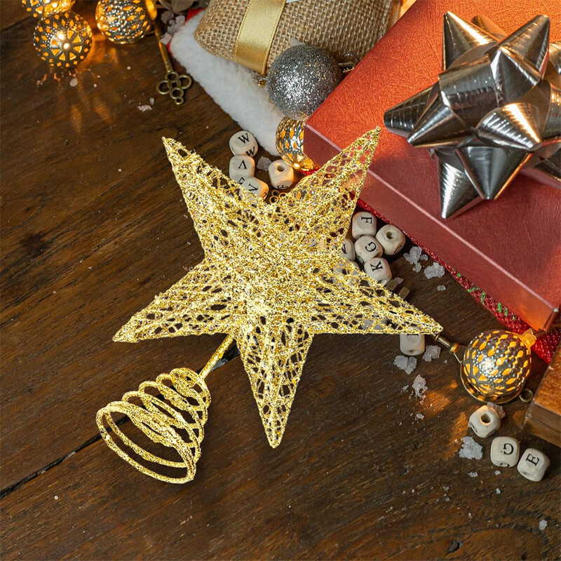 15 cm-es arany csillogó karácsonyfa tetejű csillag karácsonyi díszek fákhoz Xmas Tree Top Navidad díszek újévi dekoráció