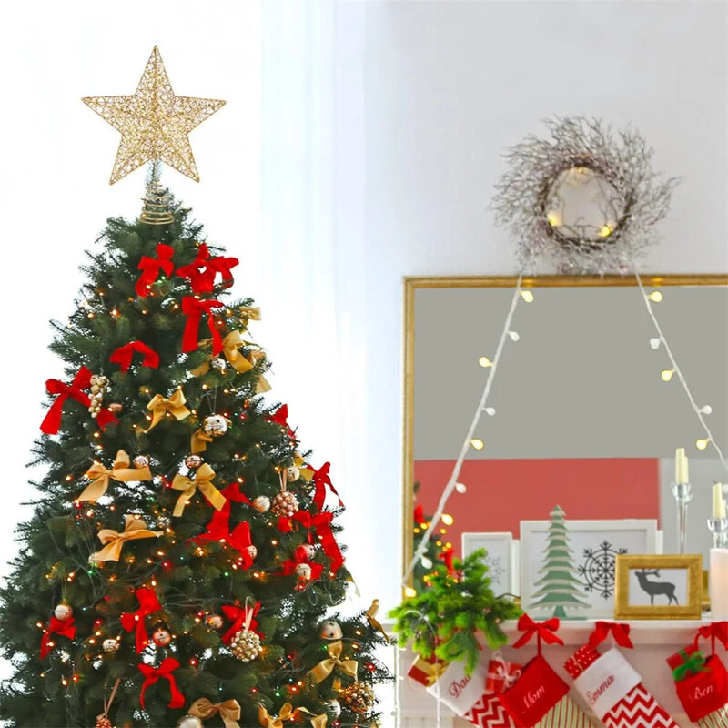 15 cm-es arany csillogó karácsonyfa tetejű csillag karácsonyi díszek fákhoz Xmas Tree Top Navidad díszek újévi dekoráció