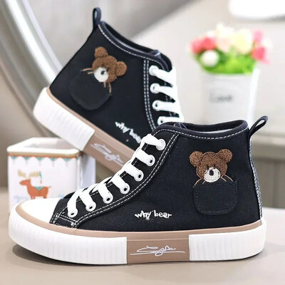 Aranyos női vászoncipők Női cipők Pocket Bear Női tornacipők Sokoldalú női vulkanizált cipők High Toc Zapatos Para Mujere