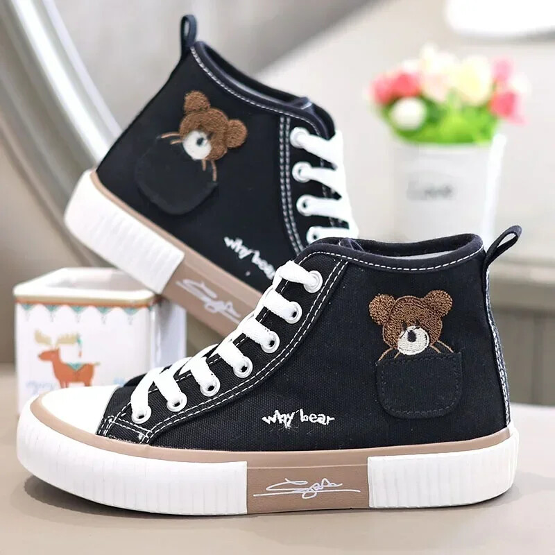 Aranyos női vászoncipők Női cipők Pocket Bear Női tornacipők Sokoldalú női vulkanizált cipők High Toc Zapatos Para Mujere