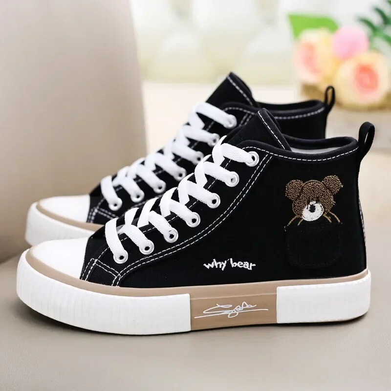Aranyos női vászoncipők Női cipők Pocket Bear Női tornacipők Sokoldalú női vulkanizált cipők High Toc Zapatos Para Mujere