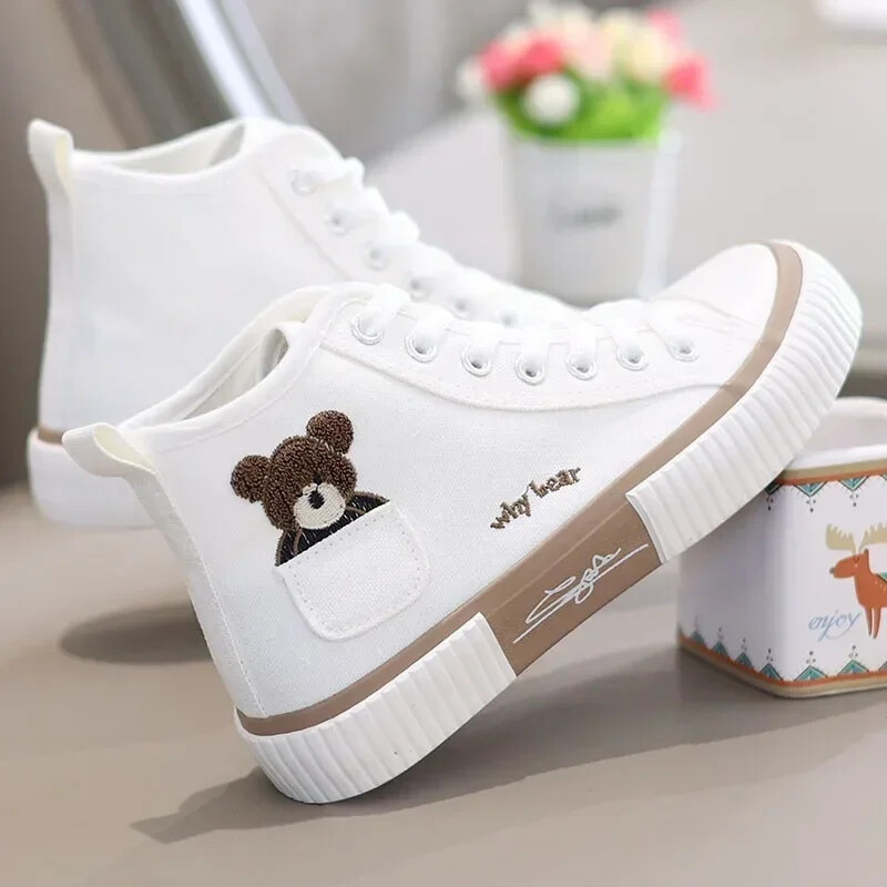 Aranyos női vászoncipők Női cipők Pocket Bear Női tornacipők Sokoldalú női vulkanizált cipők High Toc Zapatos Para Mujere