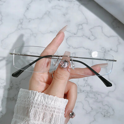 Ochelari pentru miopie ultra ușori pentru bărbați Ochelari de vedere scurti, pătrați mici, fără ramă, anti-albastru, ochelari de vedere de aproape