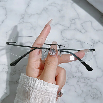 Ochelari pentru miopie ultra ușori pentru bărbați Ochelari de vedere scurti, pătrați mici, fără ramă, anti-albastru, ochelari de vedere de aproape