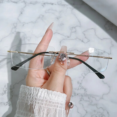 Ochelari pentru miopie ultra ușori pentru bărbați Ochelari de vedere scurti, pătrați mici, fără ramă, anti-albastru, ochelari de vedere de aproape