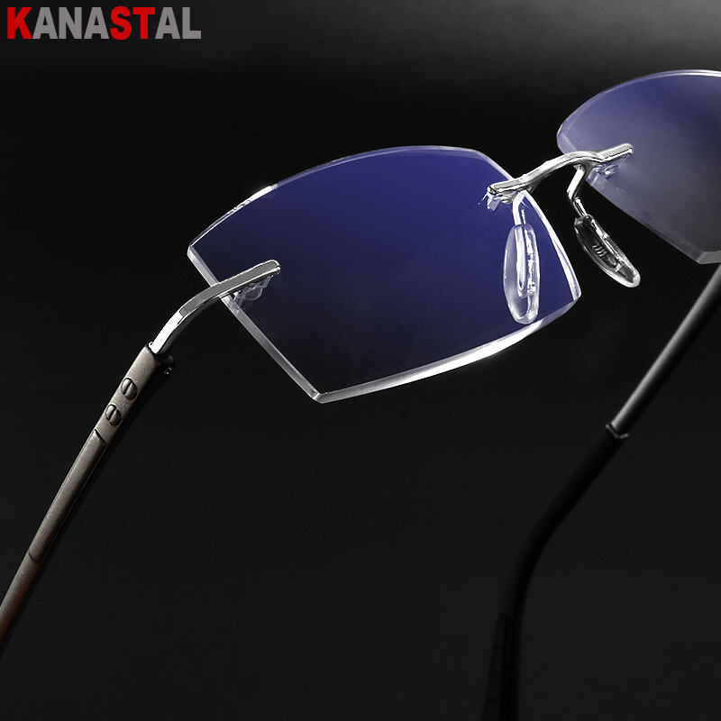 Férfi Al-Mg keret nélküli olvasószemüvegek kék fényt blokkoló HD lencse Presbyopia szemüvegek női kék fény elleni védőszemüvegek számítógépes szemüvegkeret