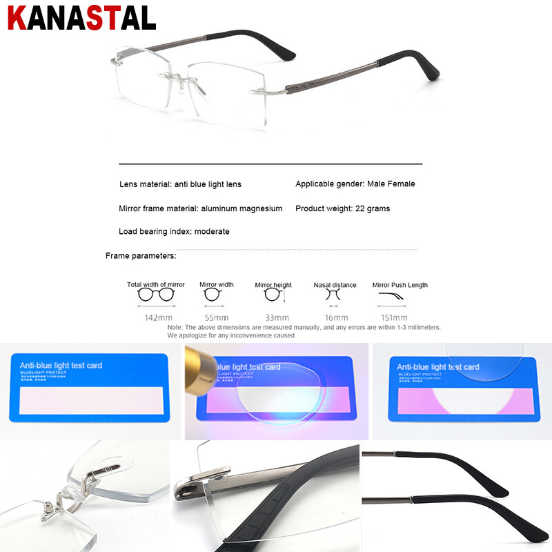 Férfi Al-Mg keret nélküli olvasószemüvegek kék fényt blokkoló HD lencse Presbyopia szemüvegek női kék fény elleni védőszemüvegek számítógépes szemüvegkeret