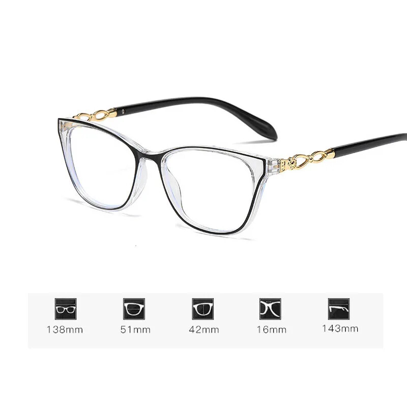 Vitnage Cat Eye Lasīšanas brilles Modes Modernas sieviešu tālredzības brilles Sieviešu briļļu ietvars ar dioptriju +2,5