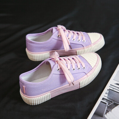 Moteriški vulkanizuoti batai žemo kirpimo drobiniai batai Moteriški korėjietiški moteriški batai kvėpuojantys suvarstyti vienspalviai pavasario naujiena