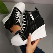 2024 noi femei cu șireturi cu platformă în aer liber pană cu toc invizibil pantofi din pânză cu fermoar lateral cu fermoar sporit pantofi respirabili