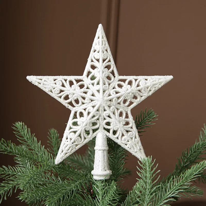 Glitter White Star Top Χριστουγεννιάτικα στολίδια, Χαρούμενα Διακοσμητικά για το Σπίτι, Χριστουγεννιάτικο Δέντρο, Δώρο Πρωτοχρονιάς, 1 τεμ.