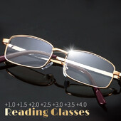 Metaliniai rėmeliai skaitymo akiniai vyrams Moterims Auksas Sidabras Presbyopia Didinamoji mados kvadratas Visas kadras +1,0 1,5 2,0 2,5 3,0 3,5 4,0