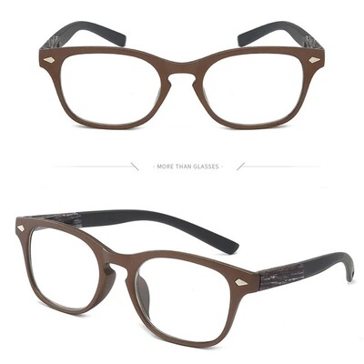 Retro medienos grūdelių skaitymo akiniai vyrams, moteriški, nesulaužomi kvadratiniai viso ratlankio Aukštos kokybės didinamieji akiniai ikislaugiai mėlyni +150 250