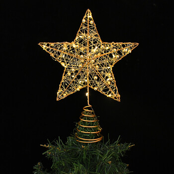 1 бр. Златни коледни звезди LED светлини Iron Art Xmas Tree Star Ornament Glowing in the Dark Christmas Party Decor Navidad