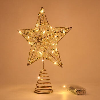 1 бр. Златни коледни звезди LED светлини Iron Art Xmas Tree Star Ornament Glowing in the Dark Christmas Party Decor Navidad