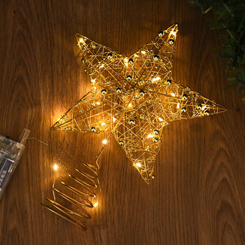 1 бр. Златни коледни звезди LED светлини Iron Art Xmas Tree Star Ornament Glowing in the Dark Christmas Party Decor Navidad